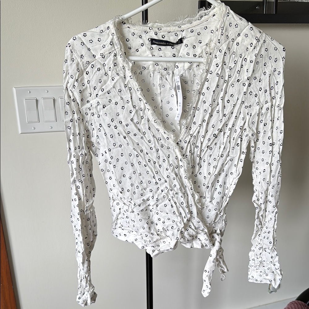 White Floral Wrap Top
